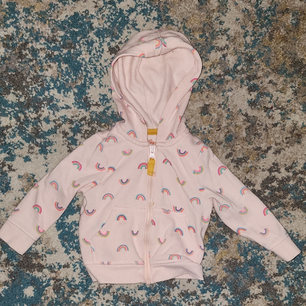 Like New Cat & Jack Light Pink Hoodie with Rainbow Accents 12 Mos. - Picture 2 of 11